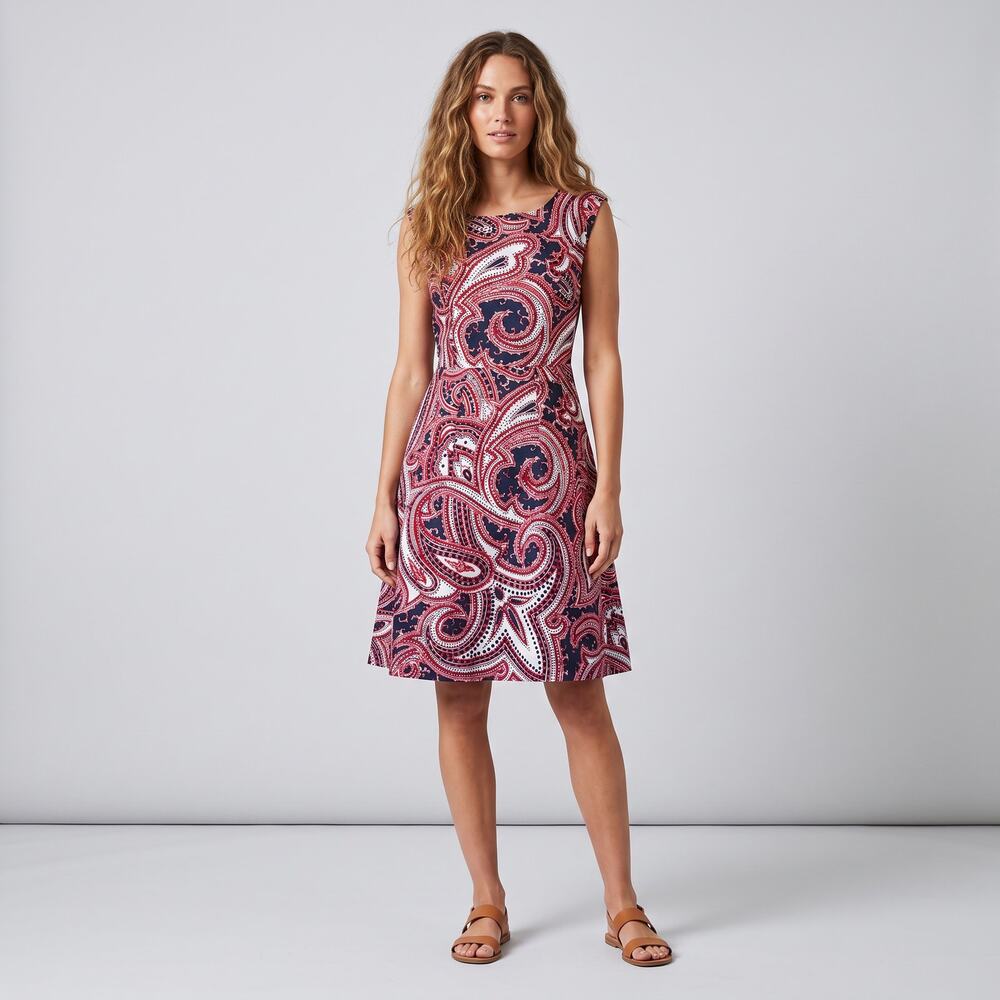 Tommy Hilfiger Paisley Dress 6 Red Navy Blue White Fit Flare A Line Sleeveless
